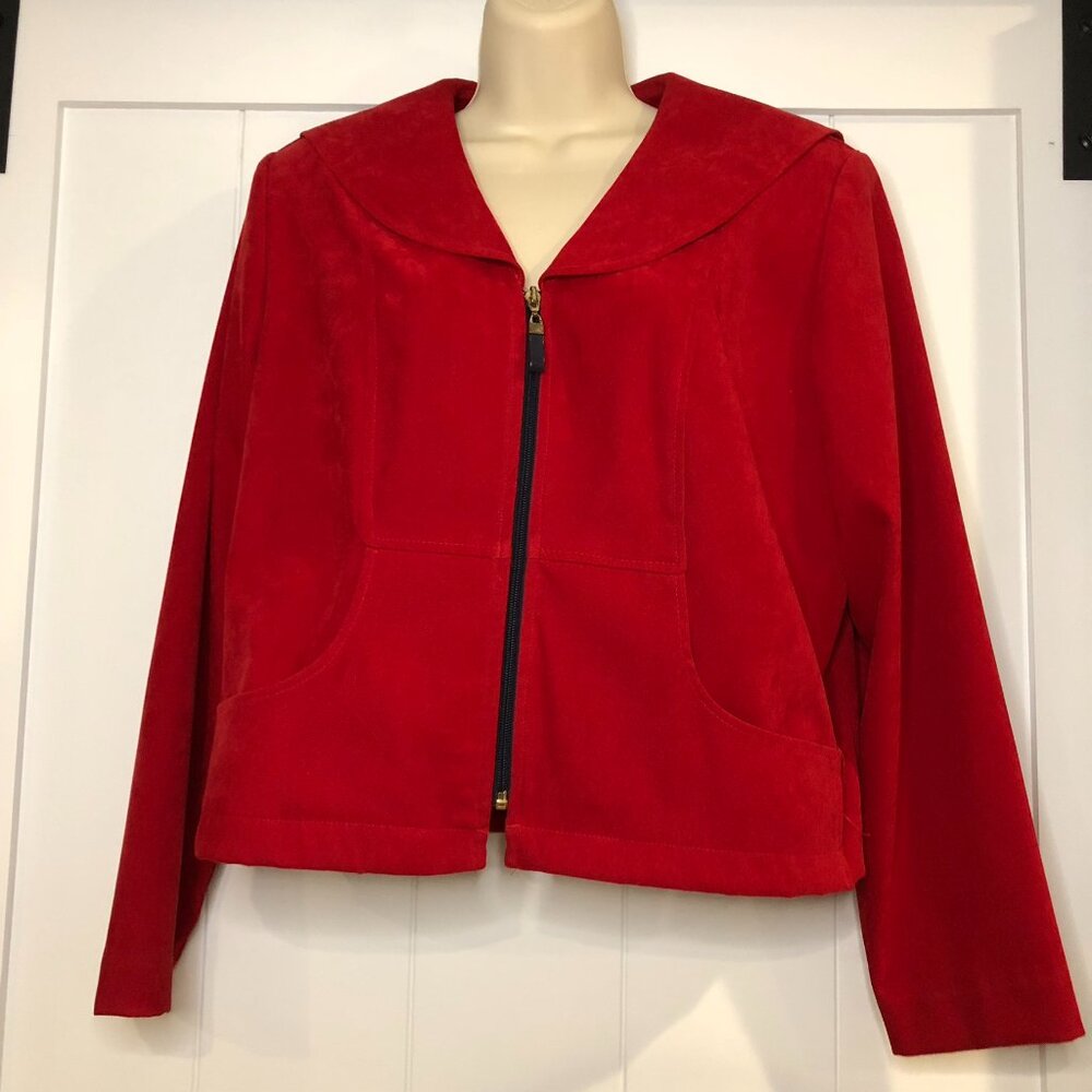 Positive Attitude vintage red zip blazer with sailor collar, size 14